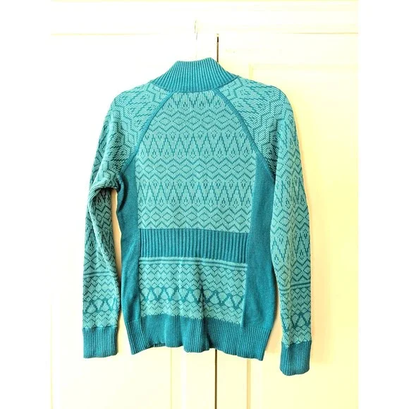 Athleta Full Zip Retro Ski Sweater w/Pockets | Women's Size M | Teal Blue - Picture 8 of 13